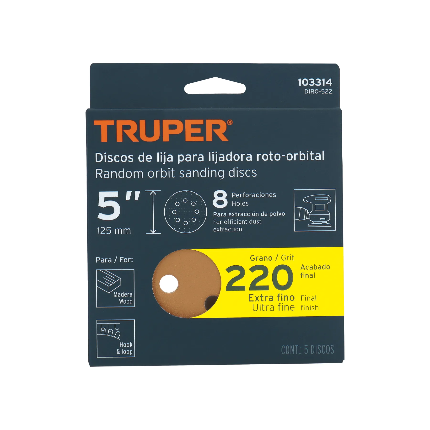 Lija orbital #220 Truper Paquete (5 pz)