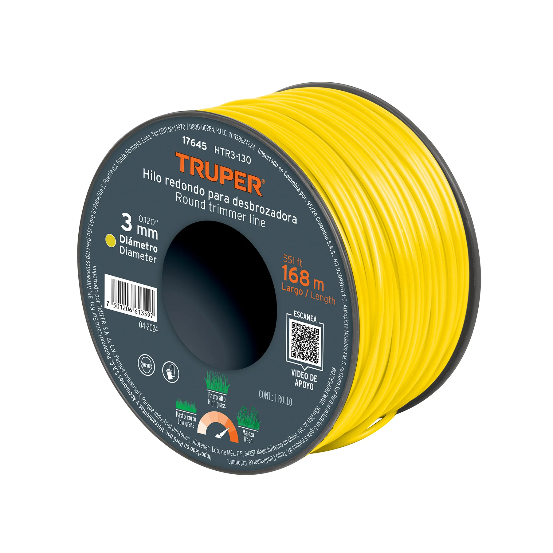 Hilo para desbrozadora  3 mm Amarillo Truper