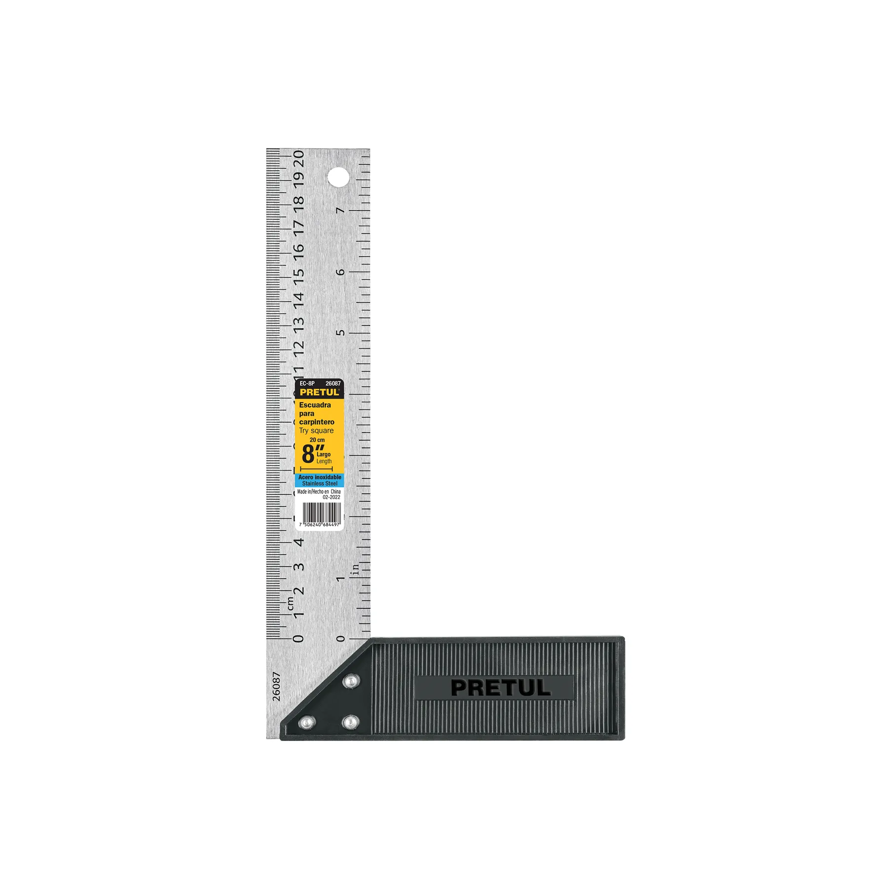 Escuadra 8 " (20 cm) Pretul Mango de plastico Para carpintero