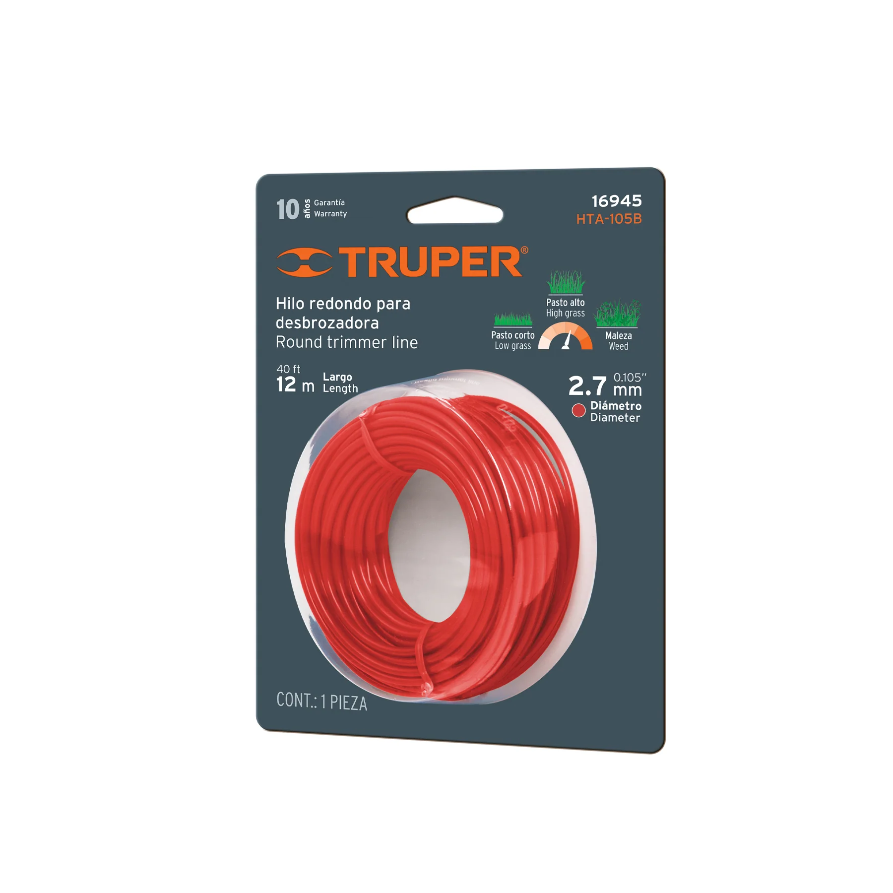 Hilo para desbrozadora  2.7 mm Truper