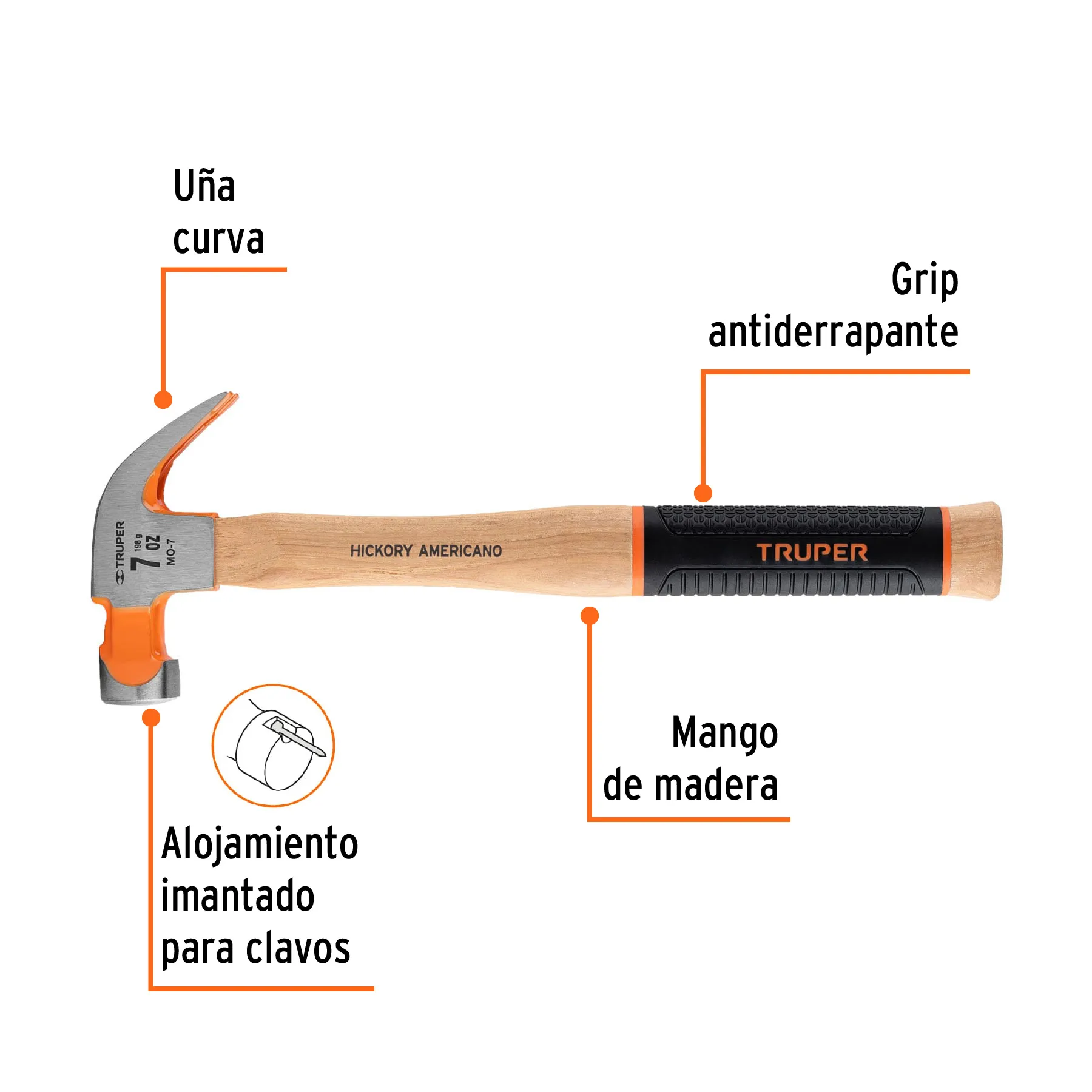 Martillo Truper 7 oz Mango de madera con Grip