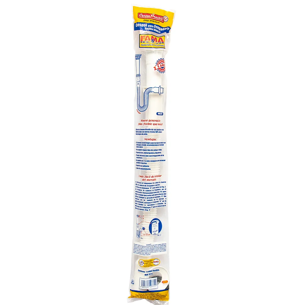 Céspol para lavabo con contra-canasta Fama PVC Flexible Contra con rejilla de plastico