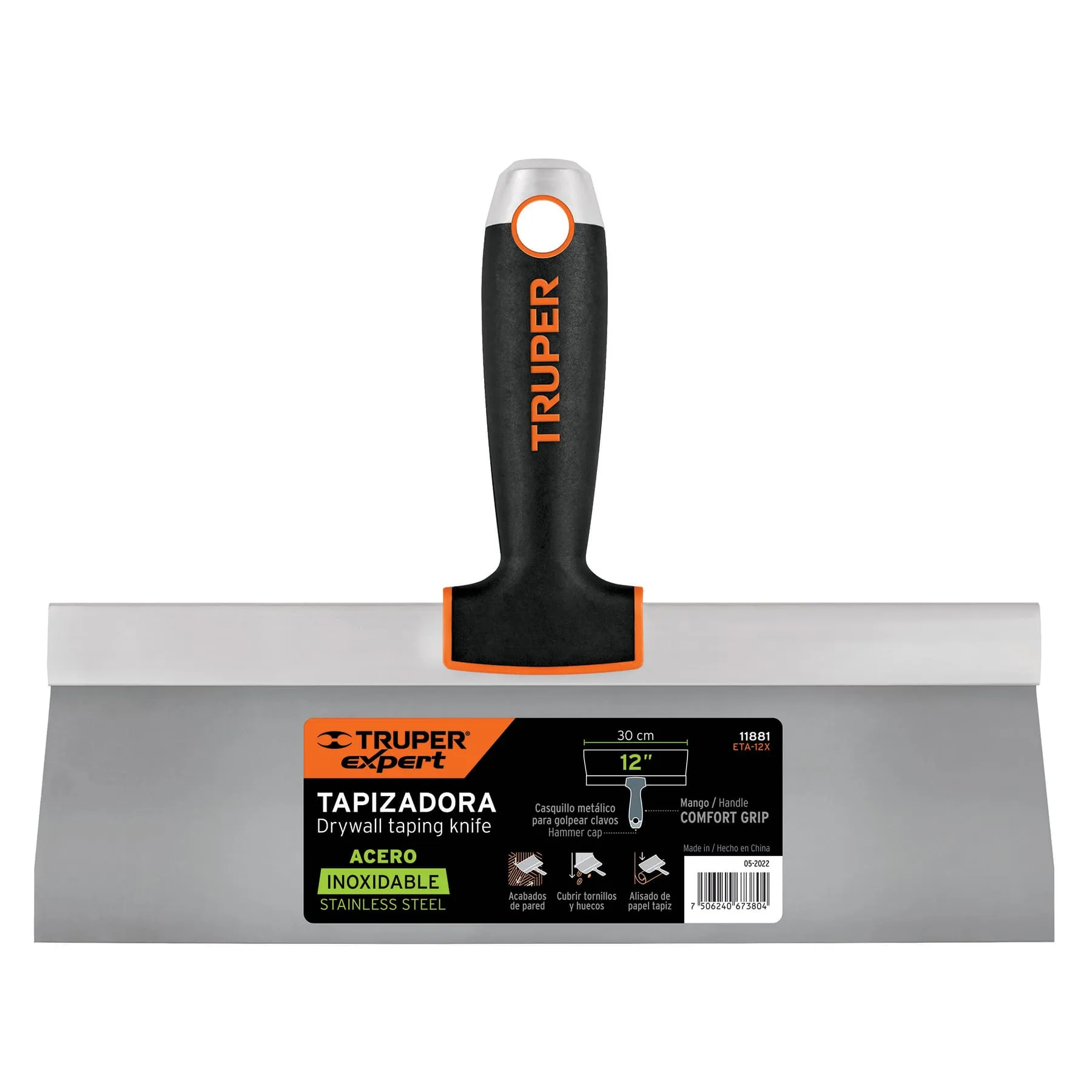 Espatula 12 " Corte recto Truper Expert Hoja de acero Mango de metal Tapizadora