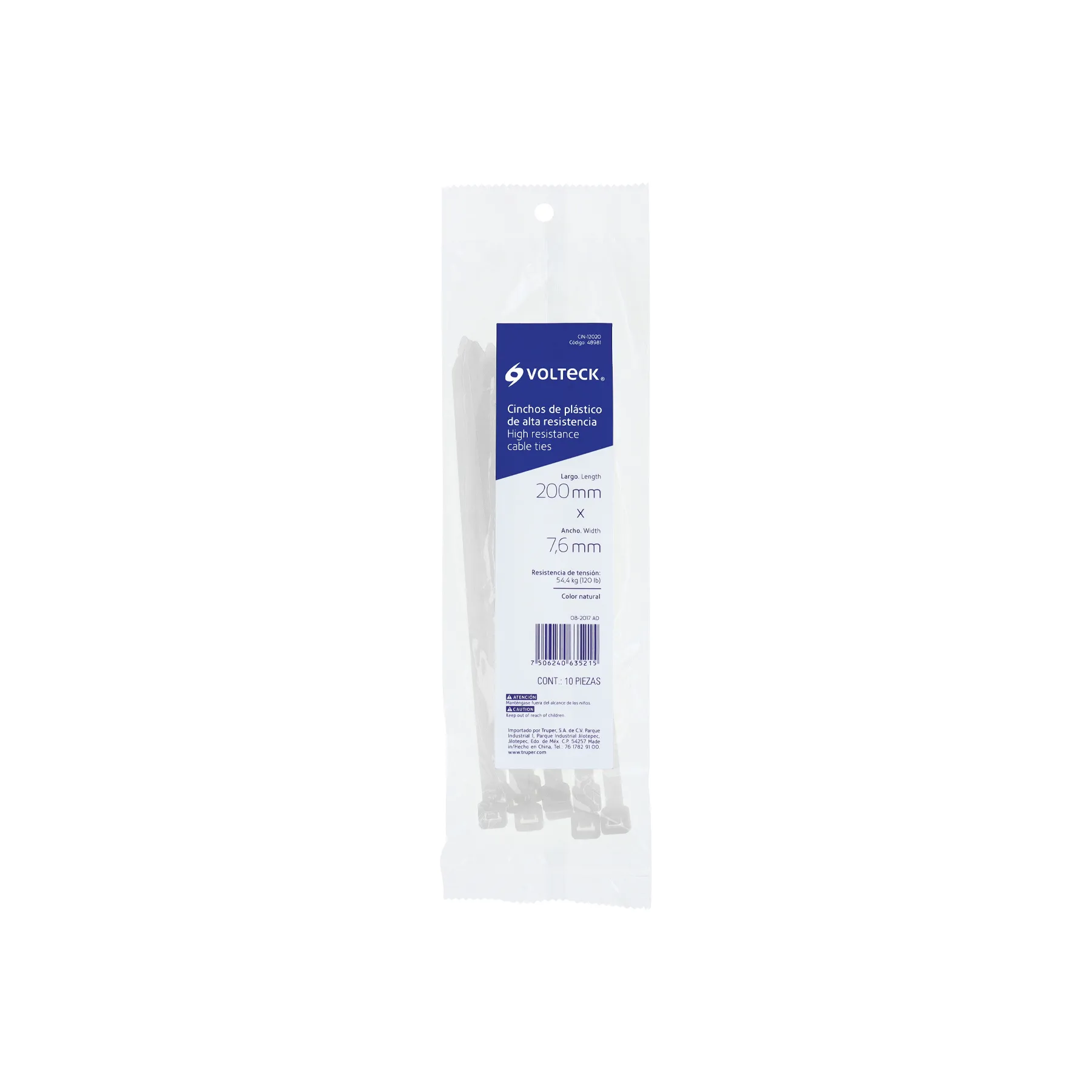Cinchos de plastico 7.5 mm Blanco 20 cm Volteck Por bolsa (10 pz)