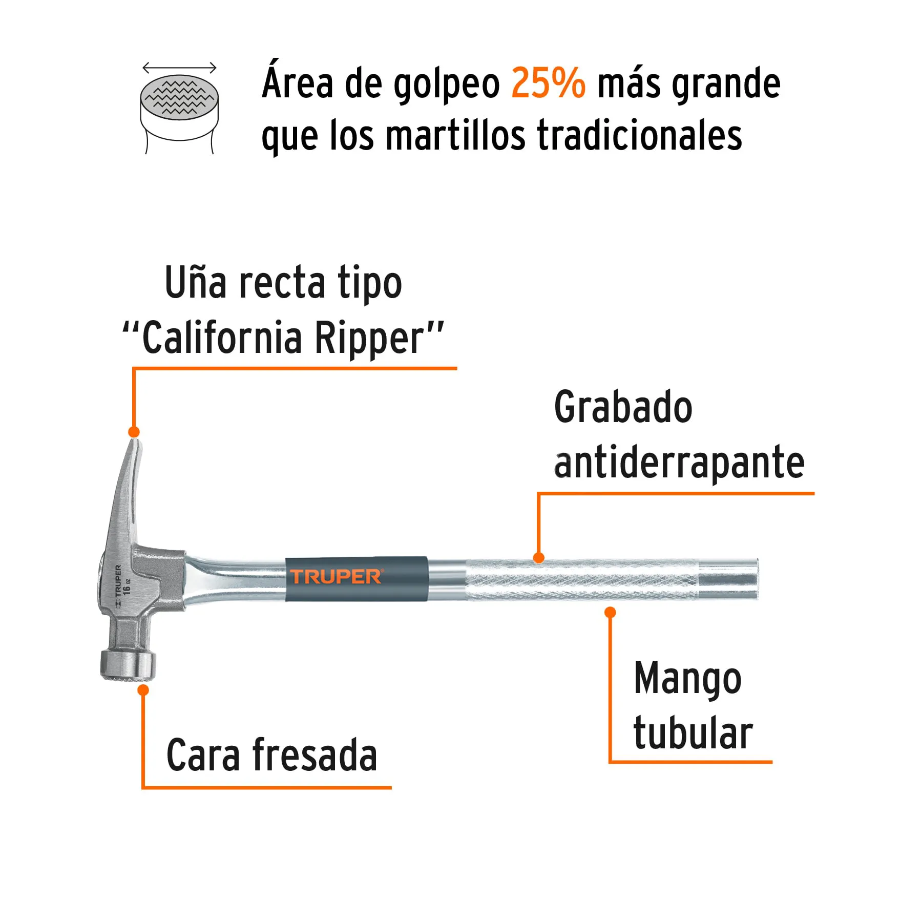 Martillo Truper 16 oz Mango de metal