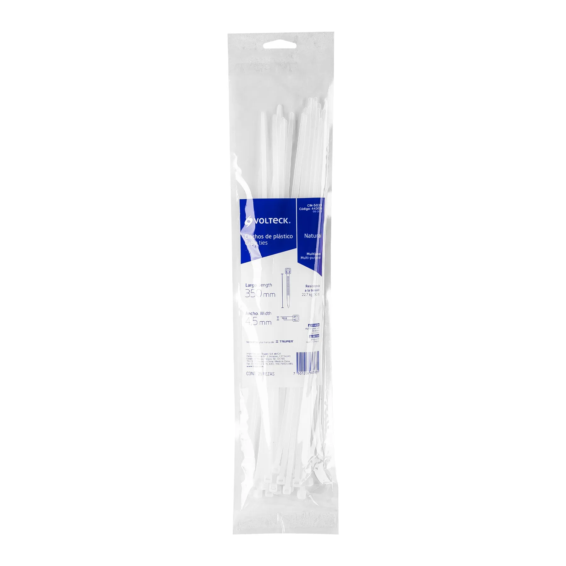 Cincho de plastico Blanco 35 cm Volteck Por bolsa (25 pz)