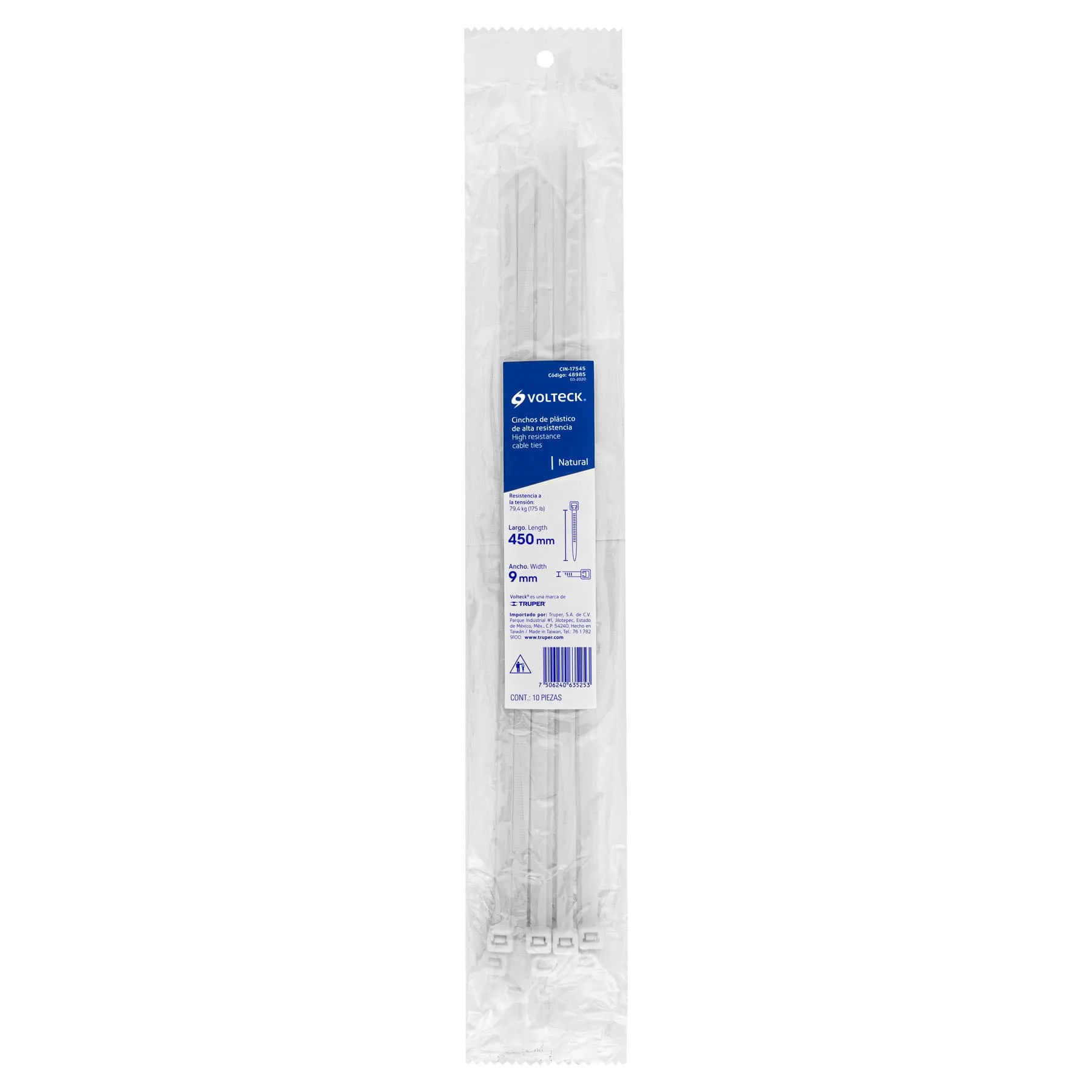 Cinchos de plastico 9 mm Blanco 45 cm Volteck Por bolsa (10 pz)