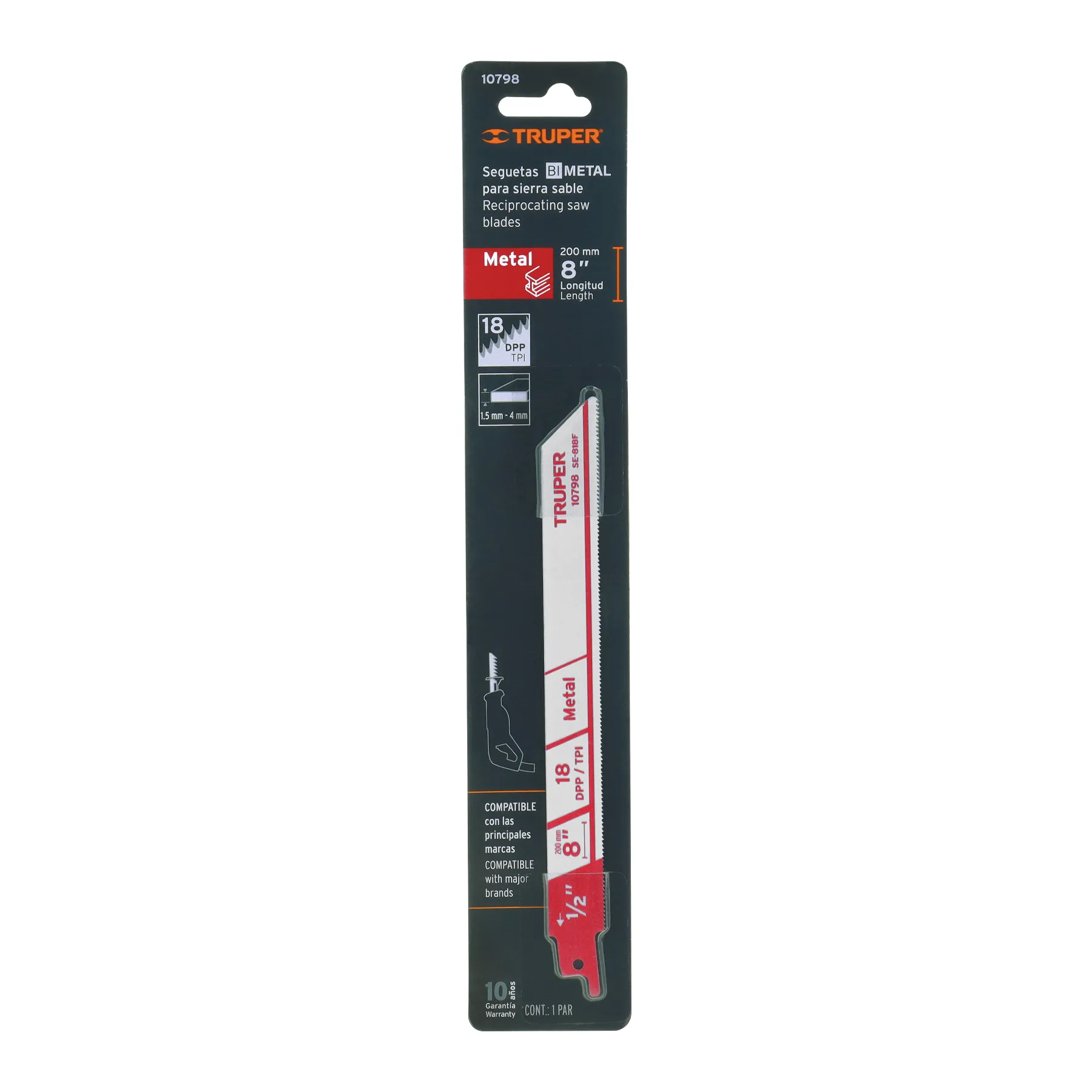 Segueta para sierra sable 8 " Truper Blister ( 2 pz ) Para metal