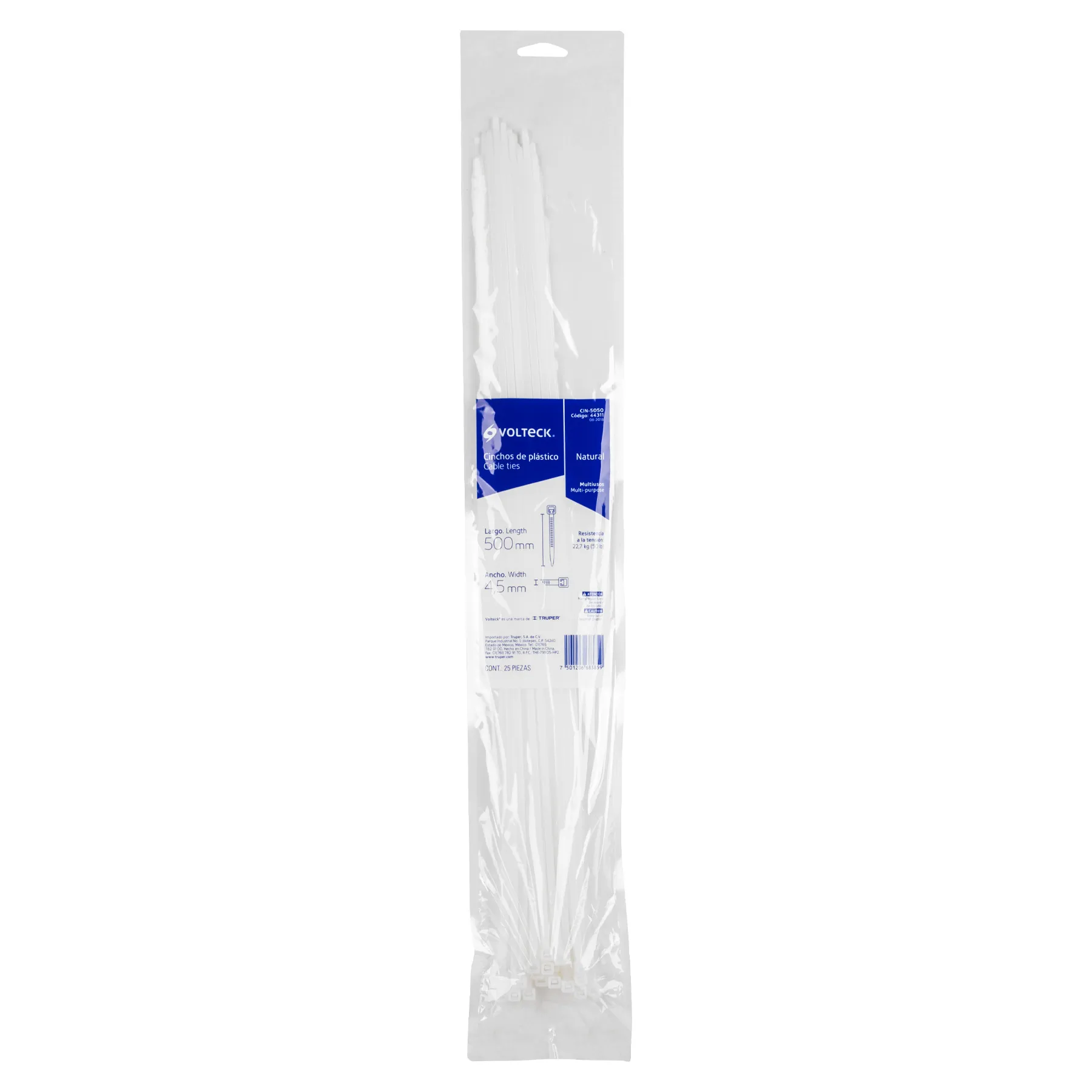 Cincho de plastico Blanco 50 cm Volteck Por bolsa (25 pz)