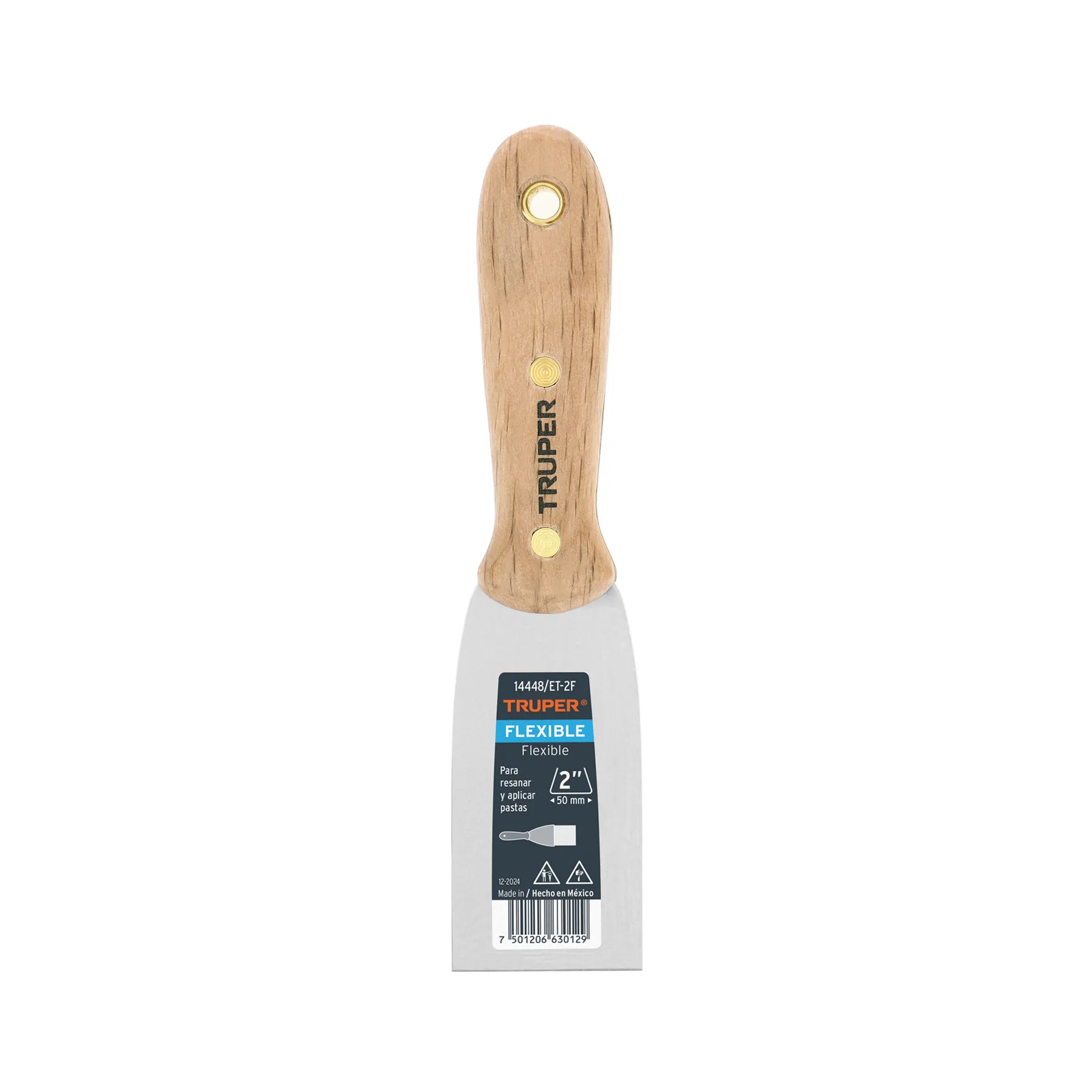 Espatula 2 " Corte recto Truper Hoja de acero Mango de madera Flexible