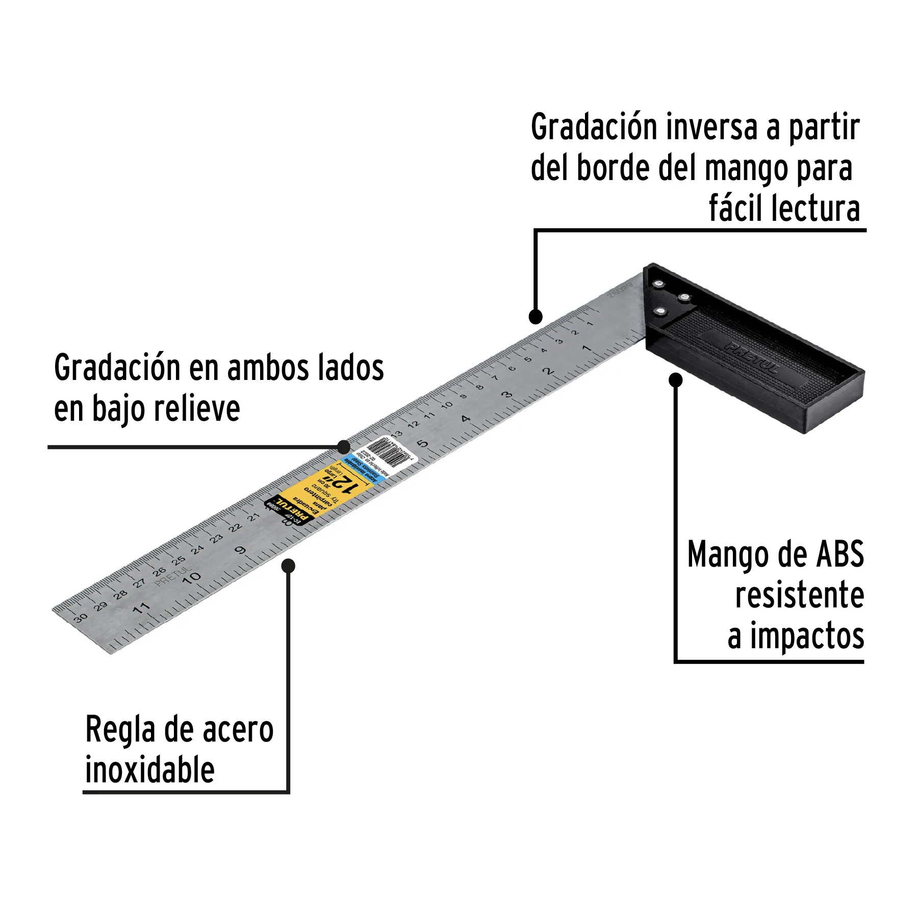 Escuadra 12 " (30 cm) Pretul Mango de plastico Para carpintero