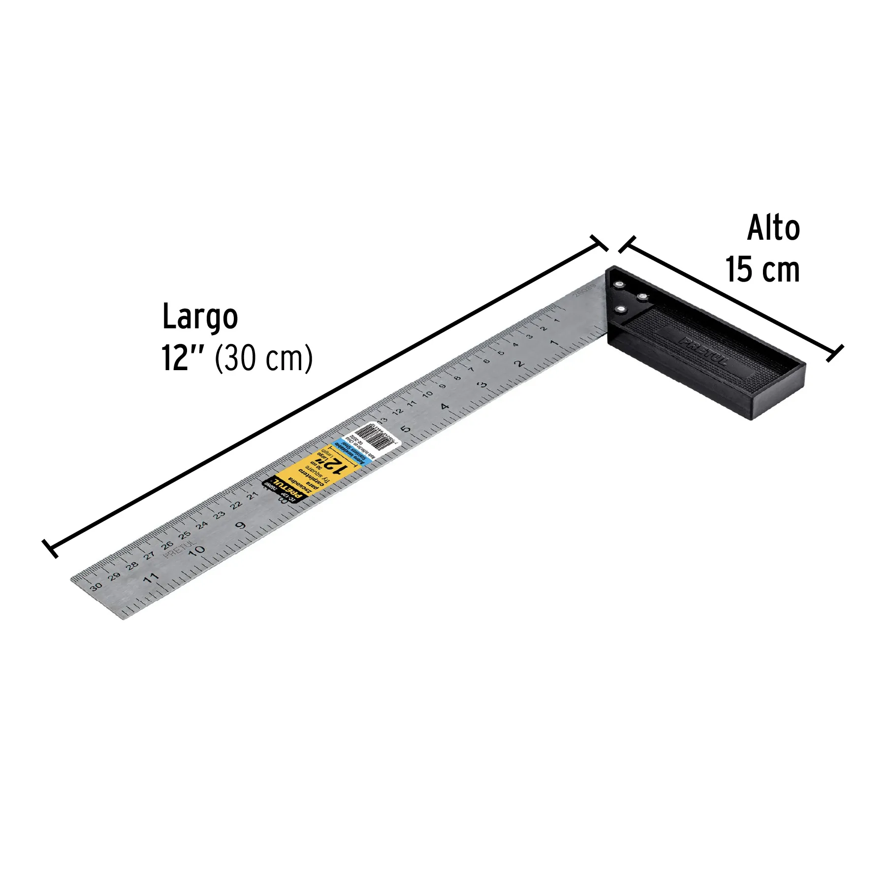 Escuadra 12 " (30 cm) Pretul Mango de plastico Para carpintero
