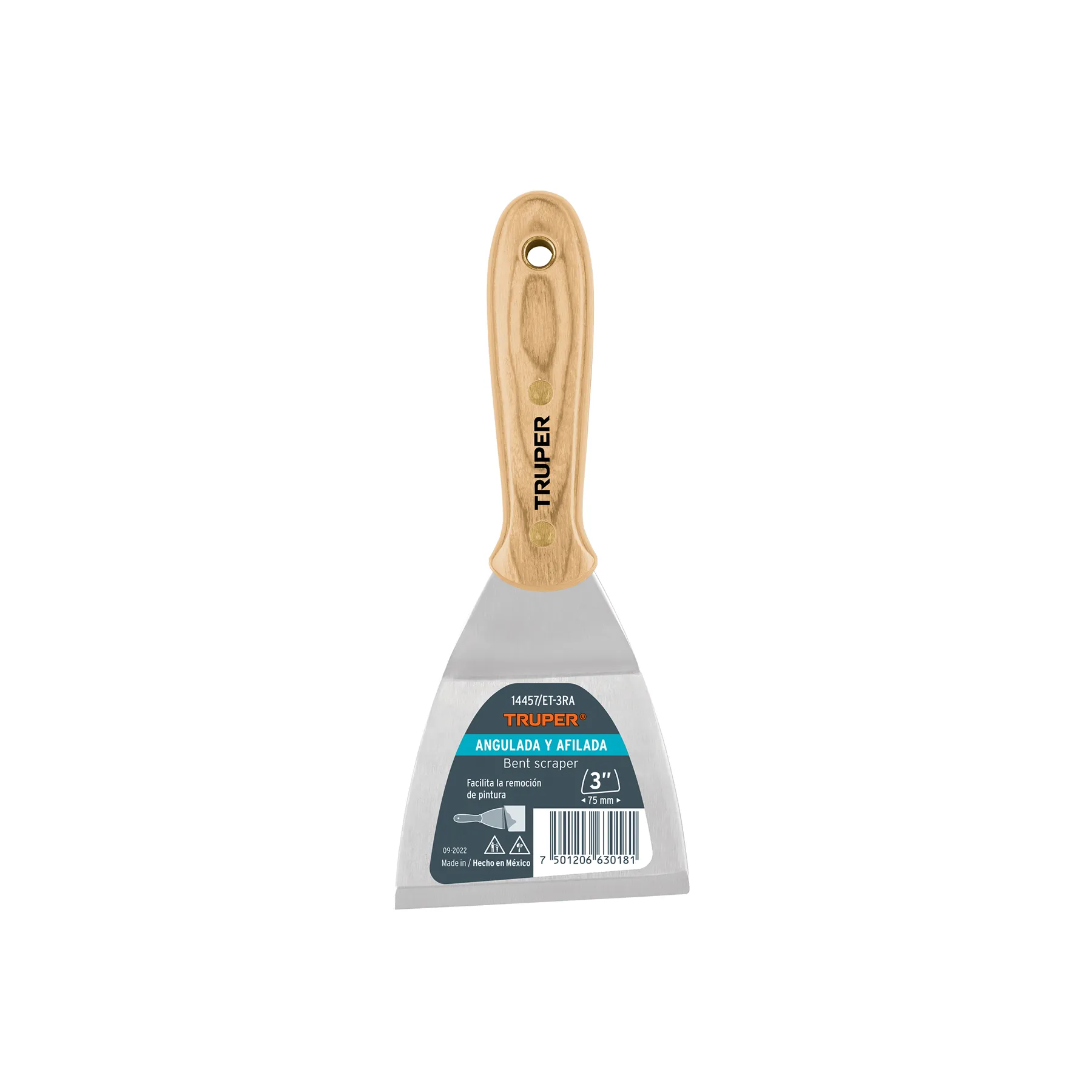 Espatula 3 " Corte diagonal Truper Hoja de acero Mango de madera Flexible