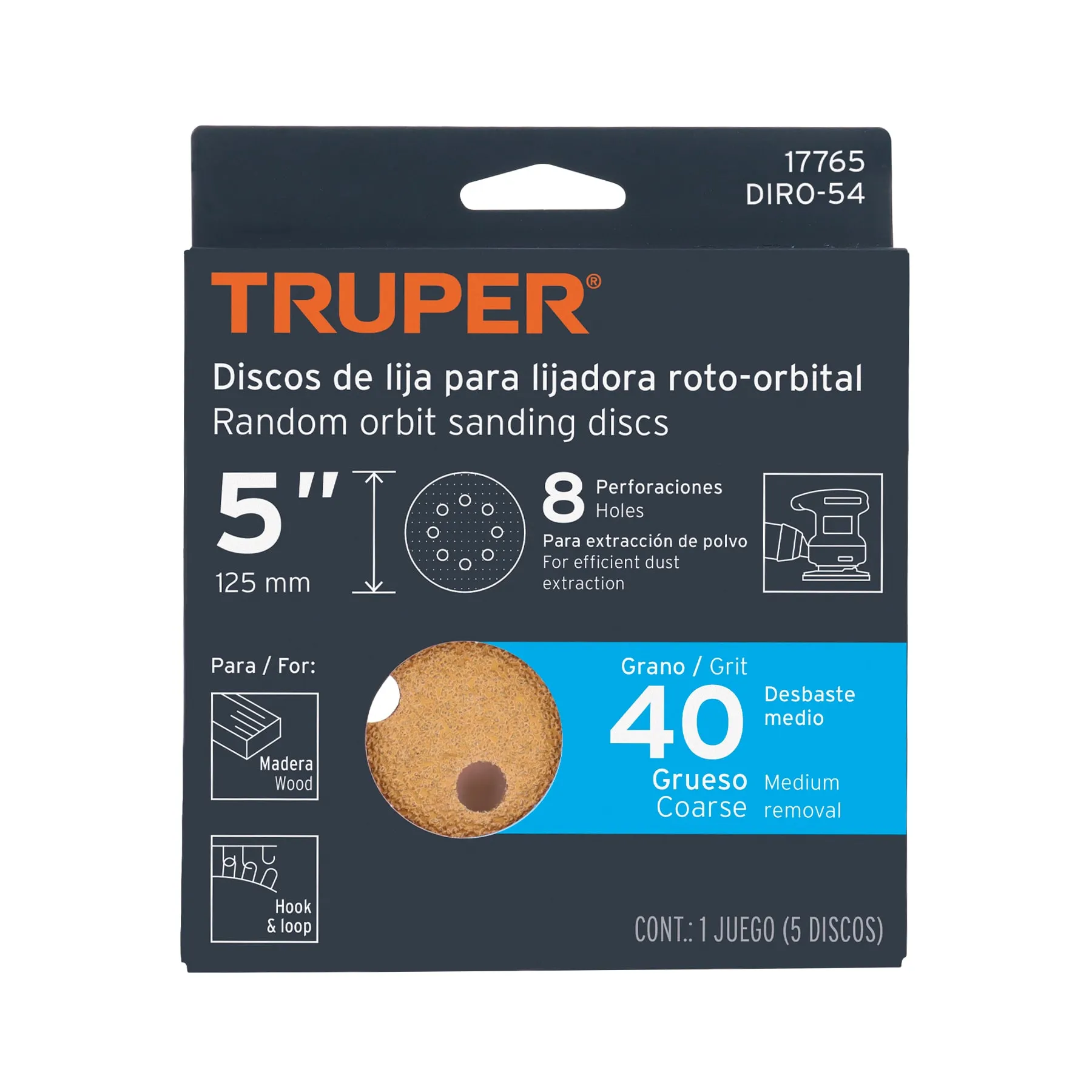 Lija orbital #40 Truper Paquete (5 pz)