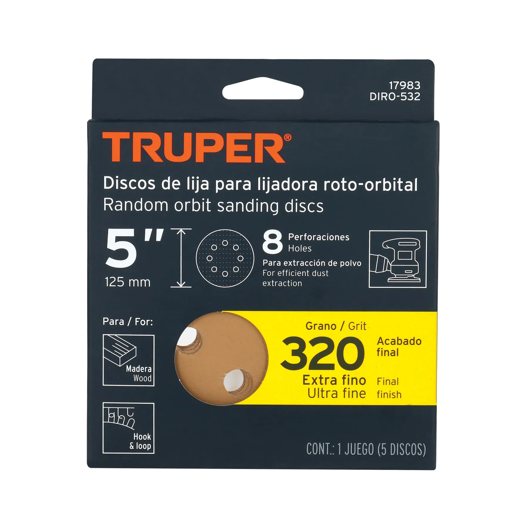 Lija orbital #320 Truper Paquete (5 pz)