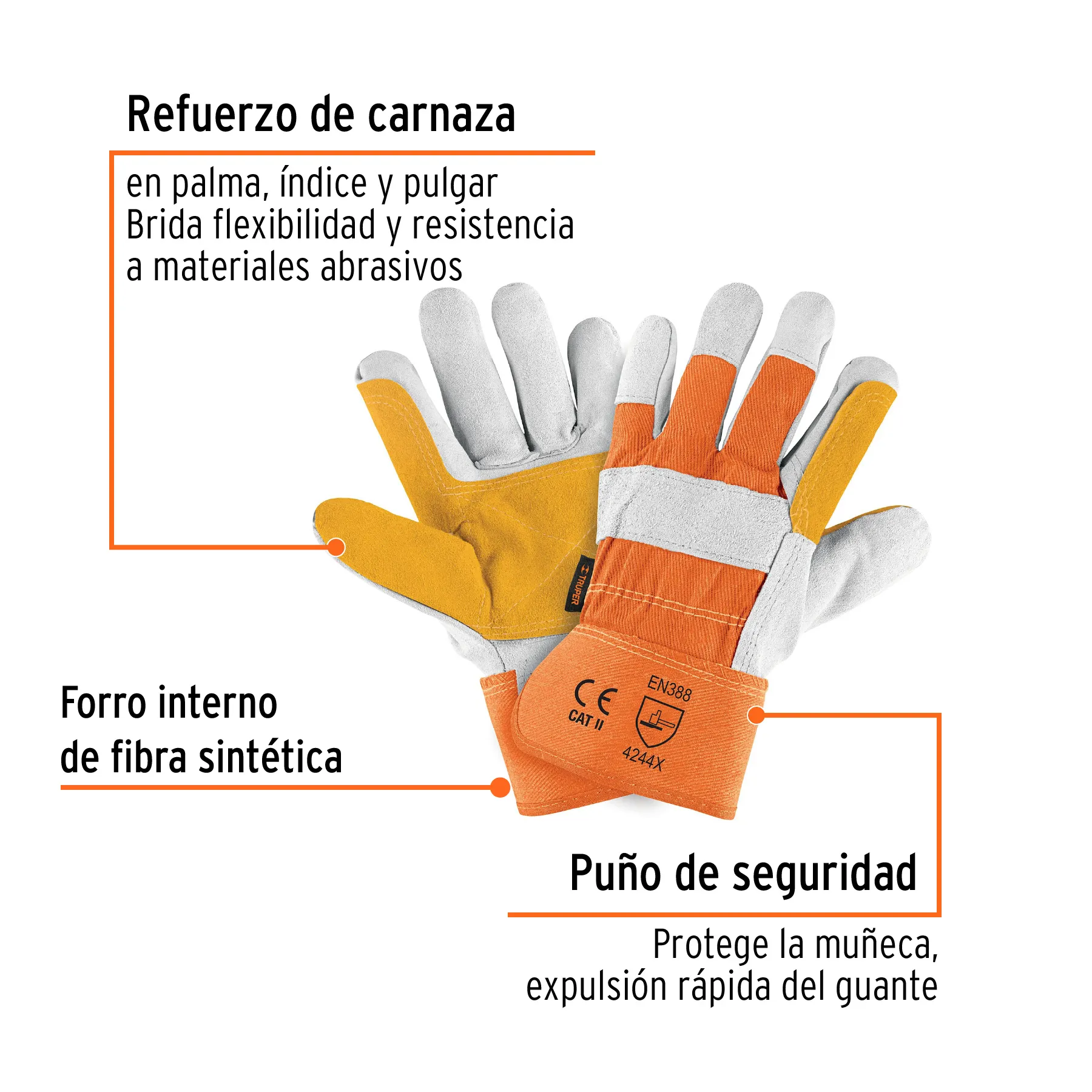 Guantes Truper De Carnaza Unitalla Reforzado
