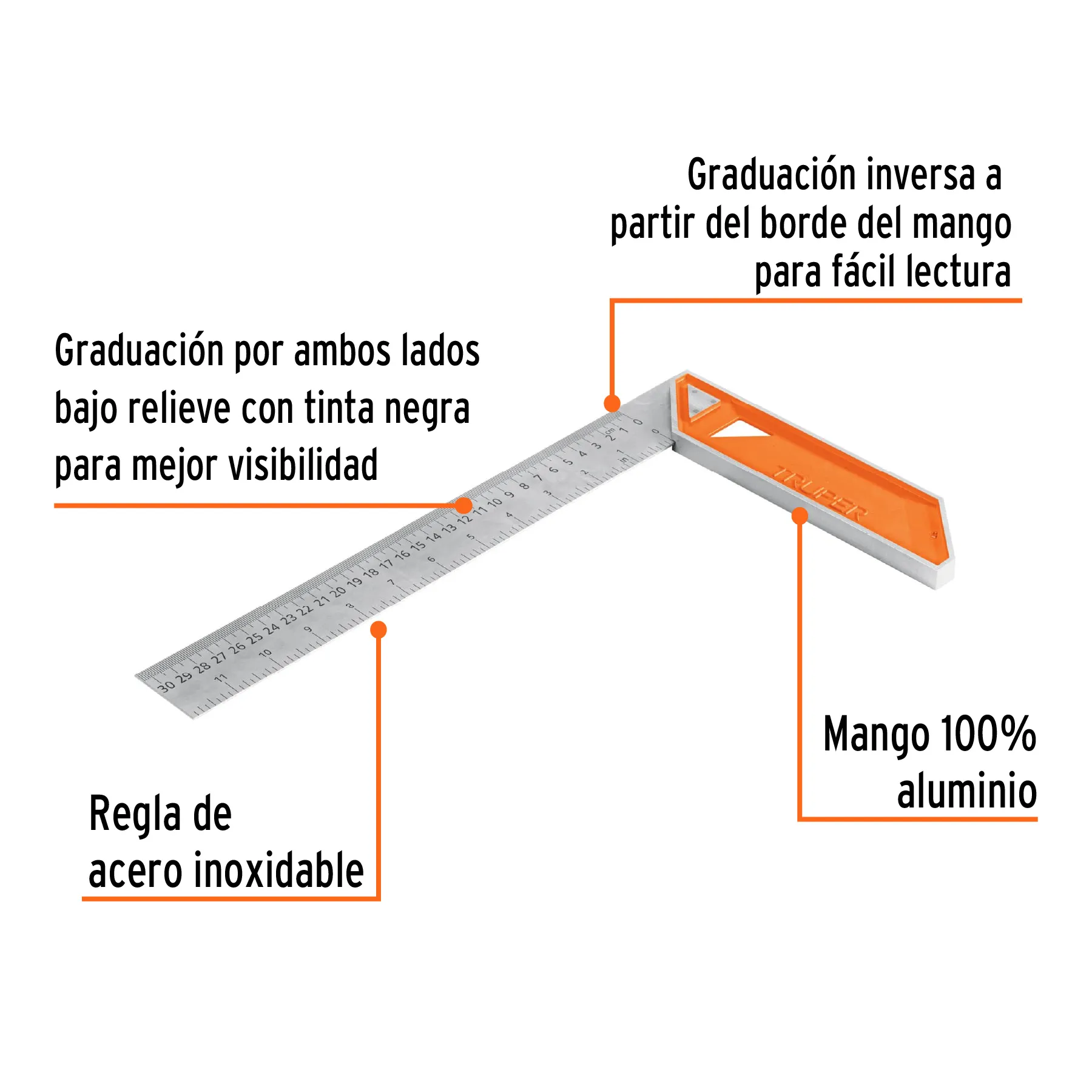 Escuadra 12 " (30 cm) Truper Mango de aluminio Para carpintero