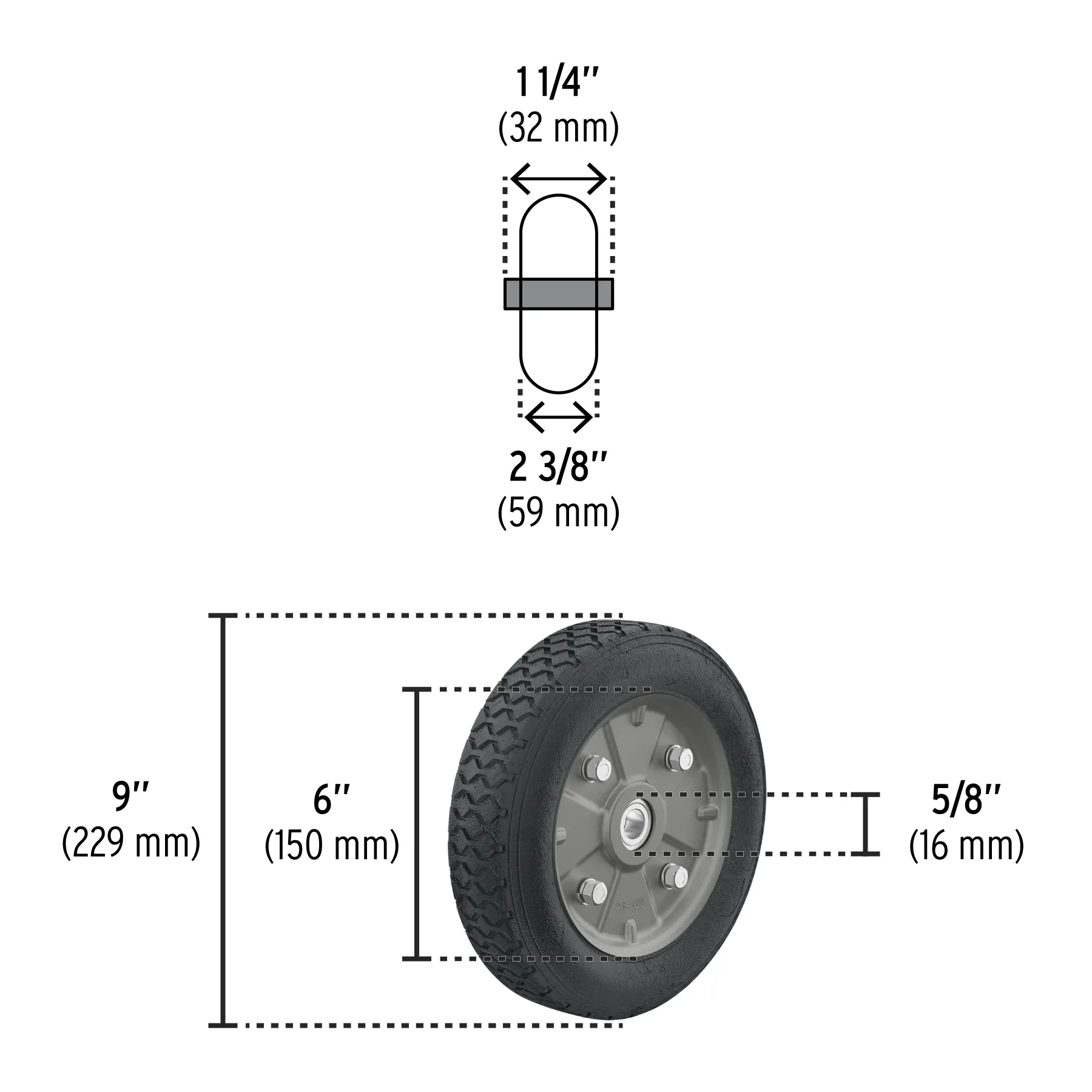 Rueda para diablo 9 " Pretul Doble balero