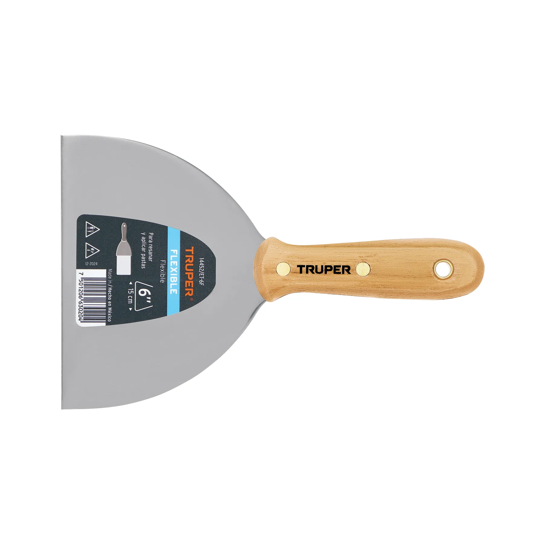 Espatula 6 " Corte recto Truper Hoja de acero Mango de madera Flexible
