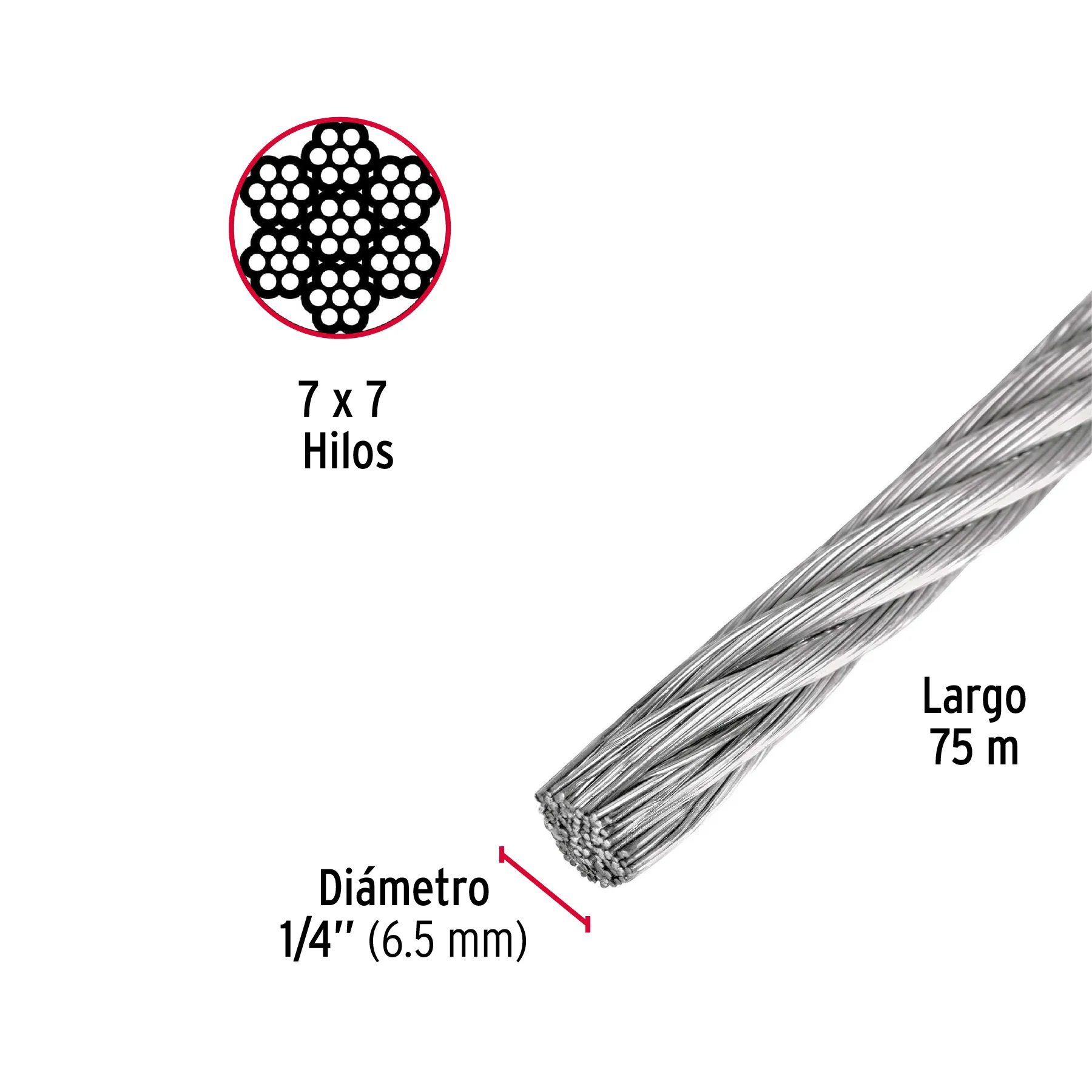 Cable de acero galvanizado 1/4 " (6.5 mm) Fiero Por metro