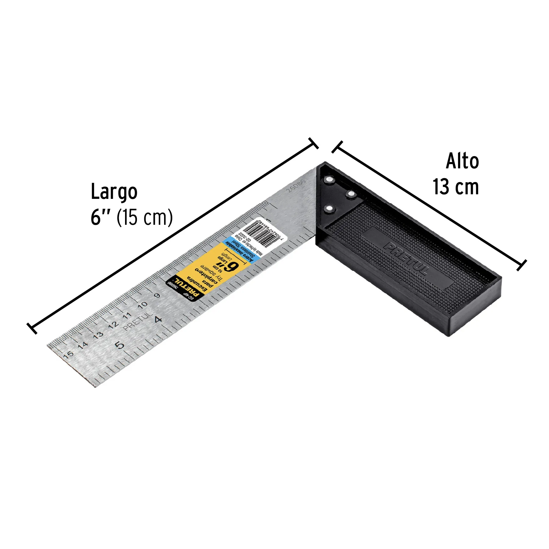 Escuadra 6 " (15 cm) Pretul Mango de plastico Para carpintero