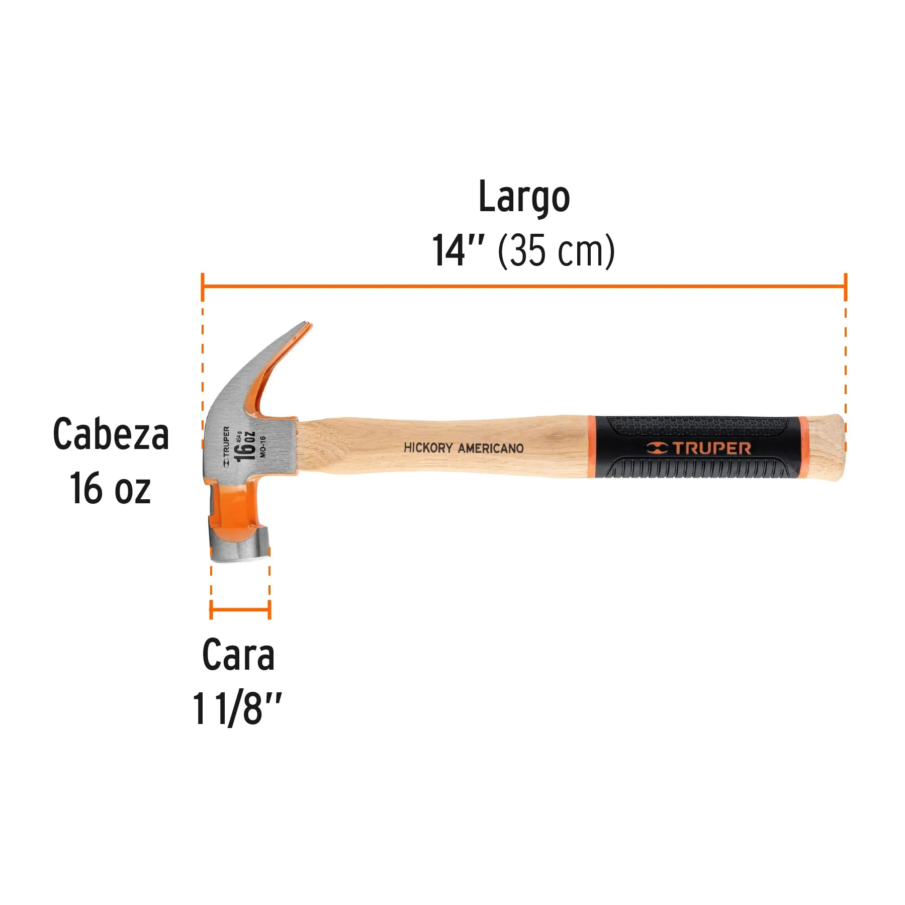Martillo Truper 16 oz Mango de madera con Grip