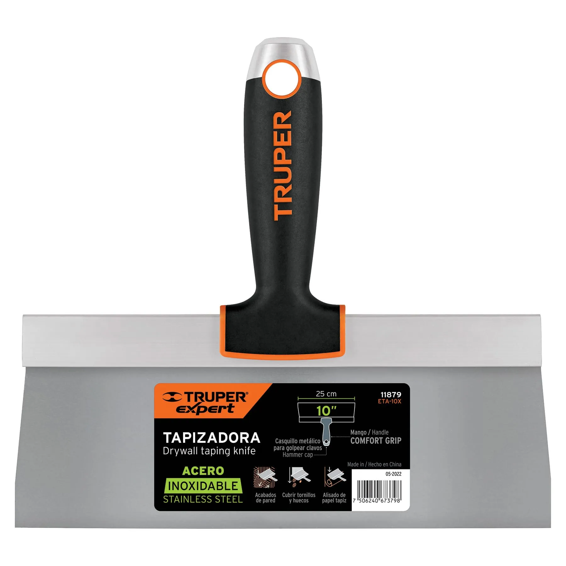 Espatula 10 " Corte recto Truper Expert Hoja de acero Mango de metal Tapizadora